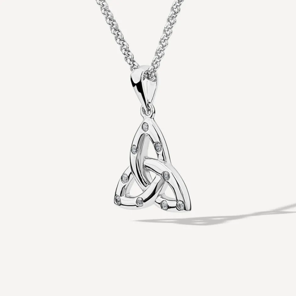 Silver Flush Set Cubic Zirconia Small Trinity Knot Pendant