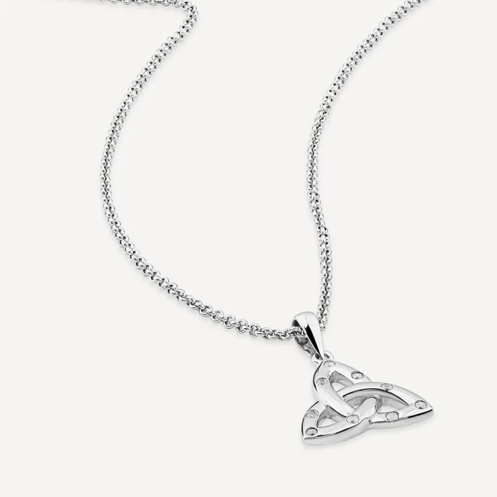 Silver Flush Set Cubic Zirconia Small Trinity Knot Pendant