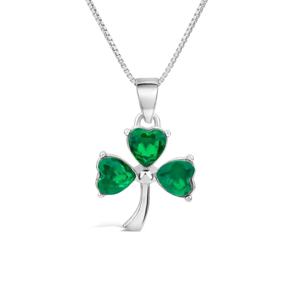 Silver Green Crystal Shamrock Pendant