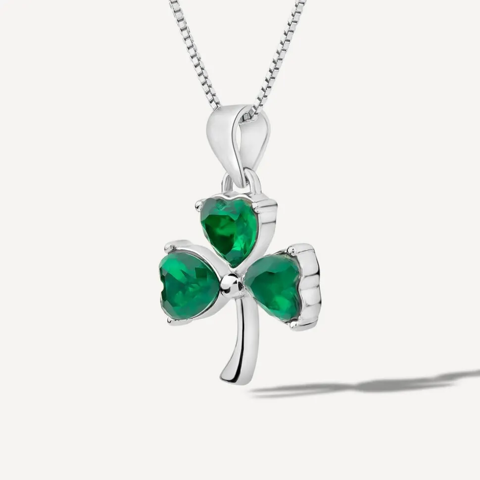 Silver Green Crystal Shamrock Pendant