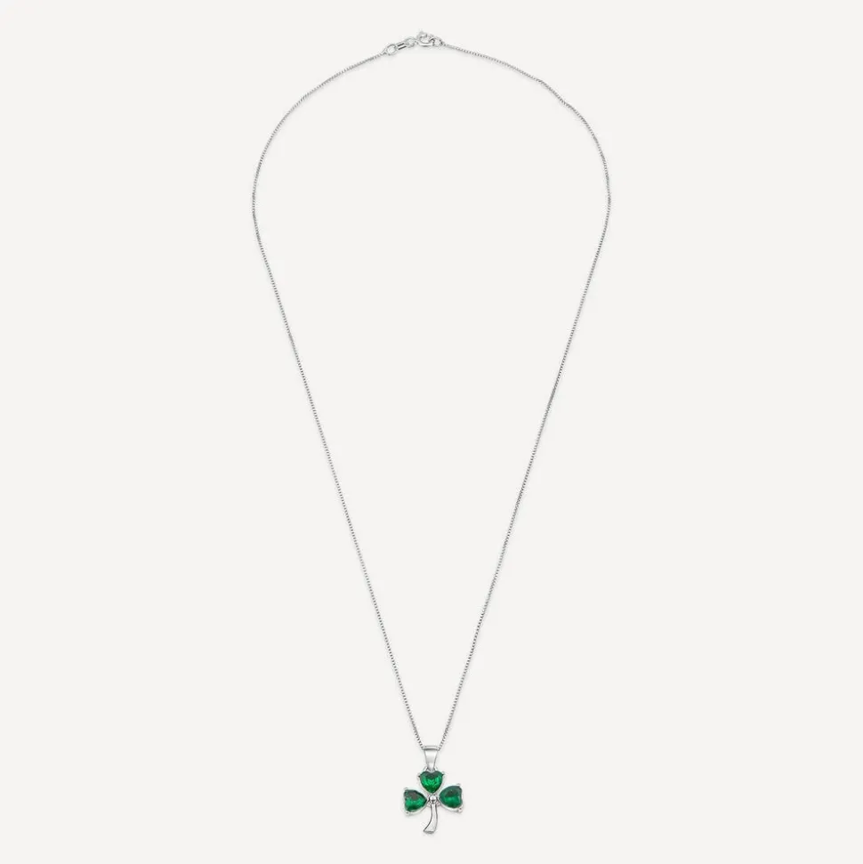 Silver Green Crystal Shamrock Pendant