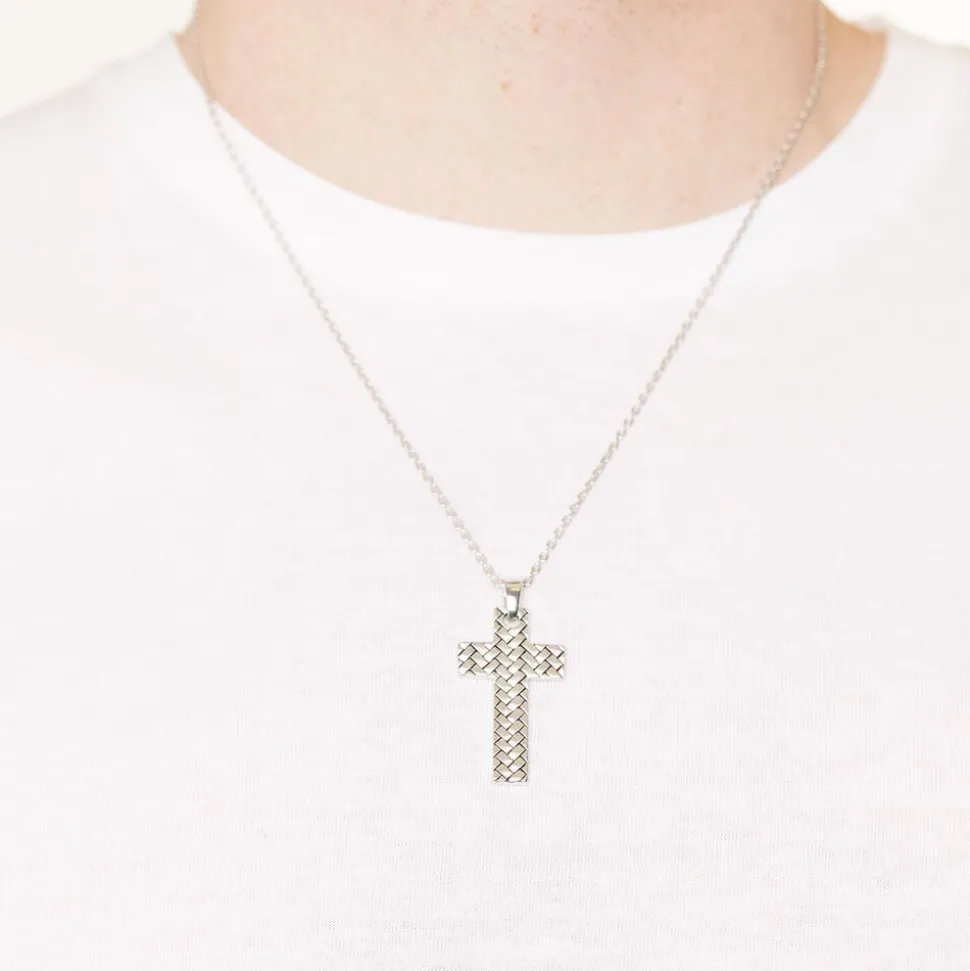 Silver Mens Herringbone Cross Pendant