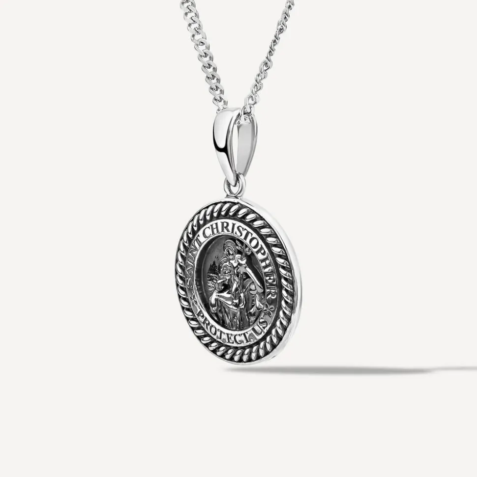 Silver Oxidised St.Christopher Medal Pendant