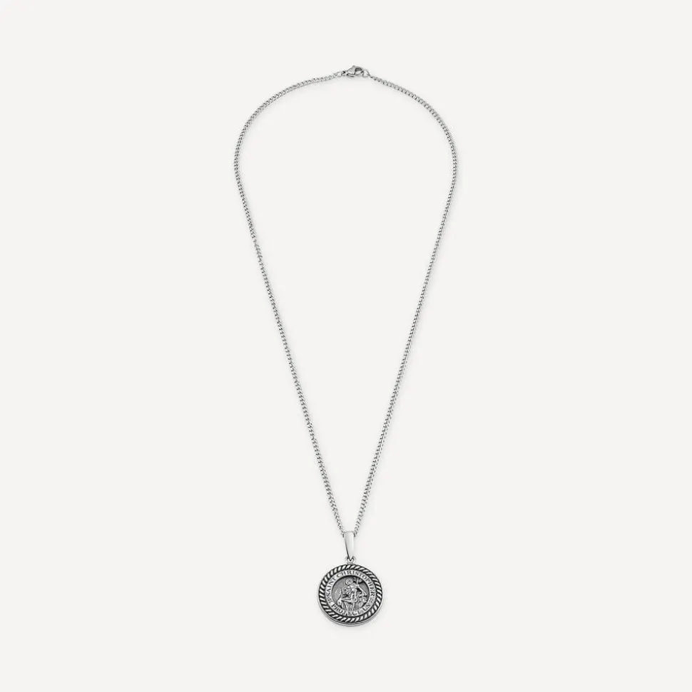 Silver Oxidised St.Christopher Medal Pendant