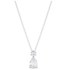 Silver Pear Cubic Zirconia Drop Pendant (Chain Included)