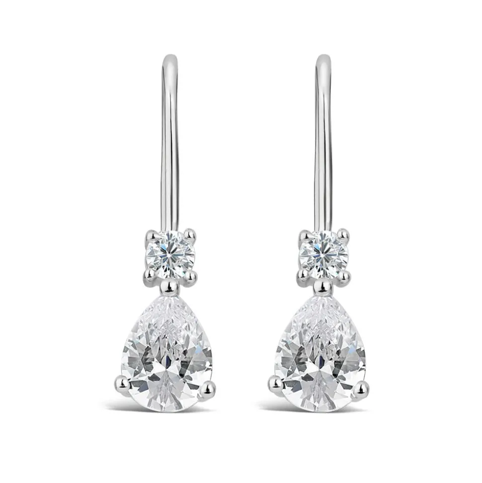 Silver Pear Cubic Zirconia Drop Earrings