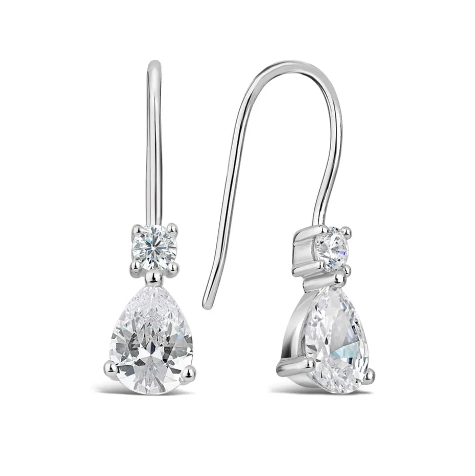 Silver Pear Cubic Zirconia Drop Earrings