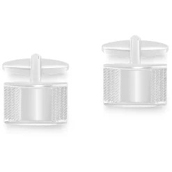Silver Plated Mens Rectangular Plain and Lined Side Cufflinks