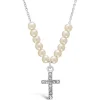 Silver Plated Pearl Chain With Cubic Zirconia Cross