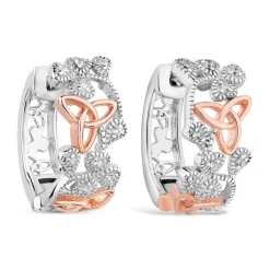 Silver Rose Plated Cubic Zirconia Shamrock And Trinity Knot Earrings