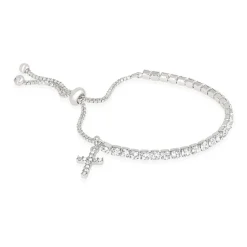 Silver-Plated Crystal-Set Slider Bracelet With Cross Charm