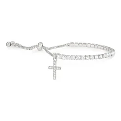 Silver-Plated Crystal-Set Slider Bracelet With Cross Charm