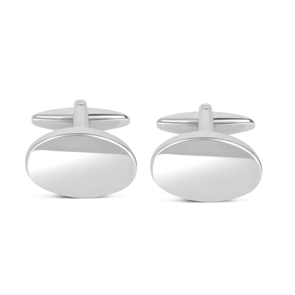 Silver-Plated Polished Oval Cufflinks