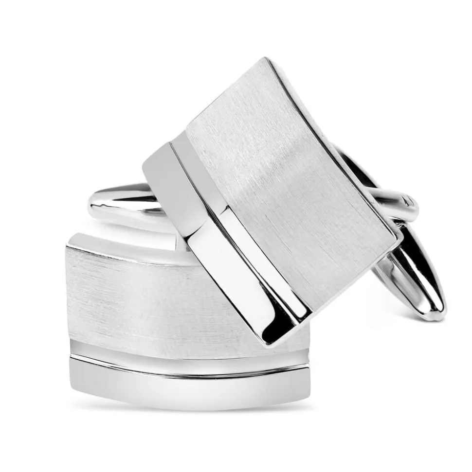 Silver-Plated Rectangle Line Cufflinks
