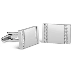 Silver-Plated Rectangular Rope Cufflinks