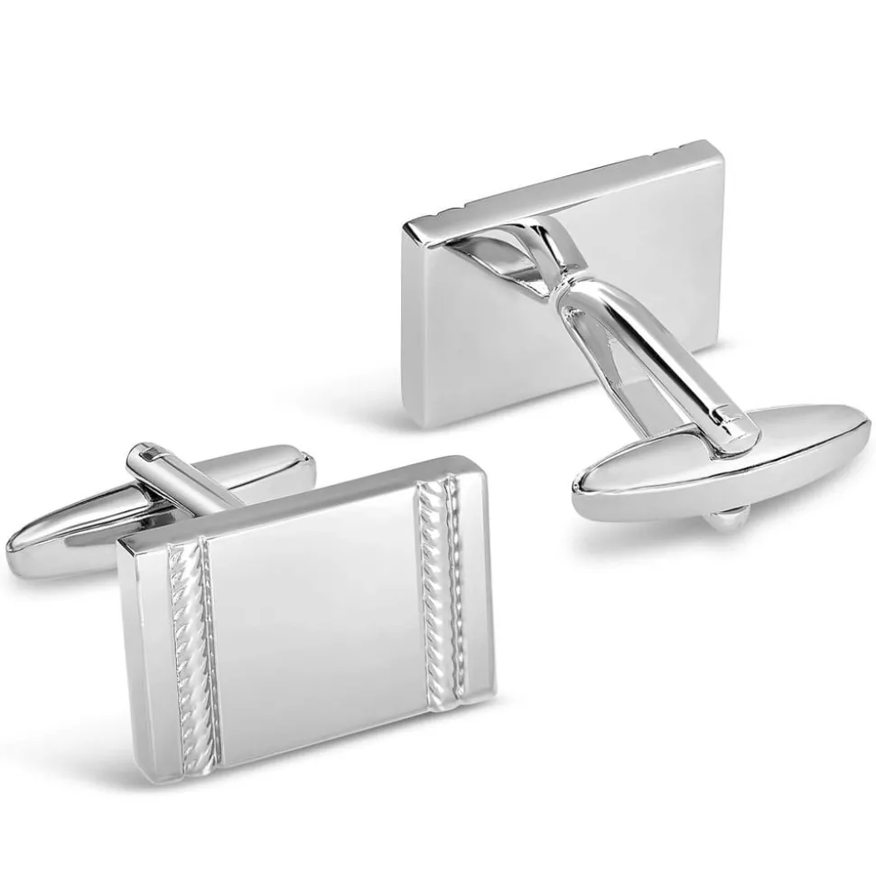Silver-Plated Rectangular Rope Cufflinks