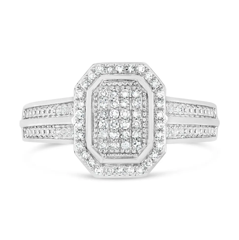 Special Price - 18ct White Gold 0.20ct Diamond Cluster Double Shoulder Ring