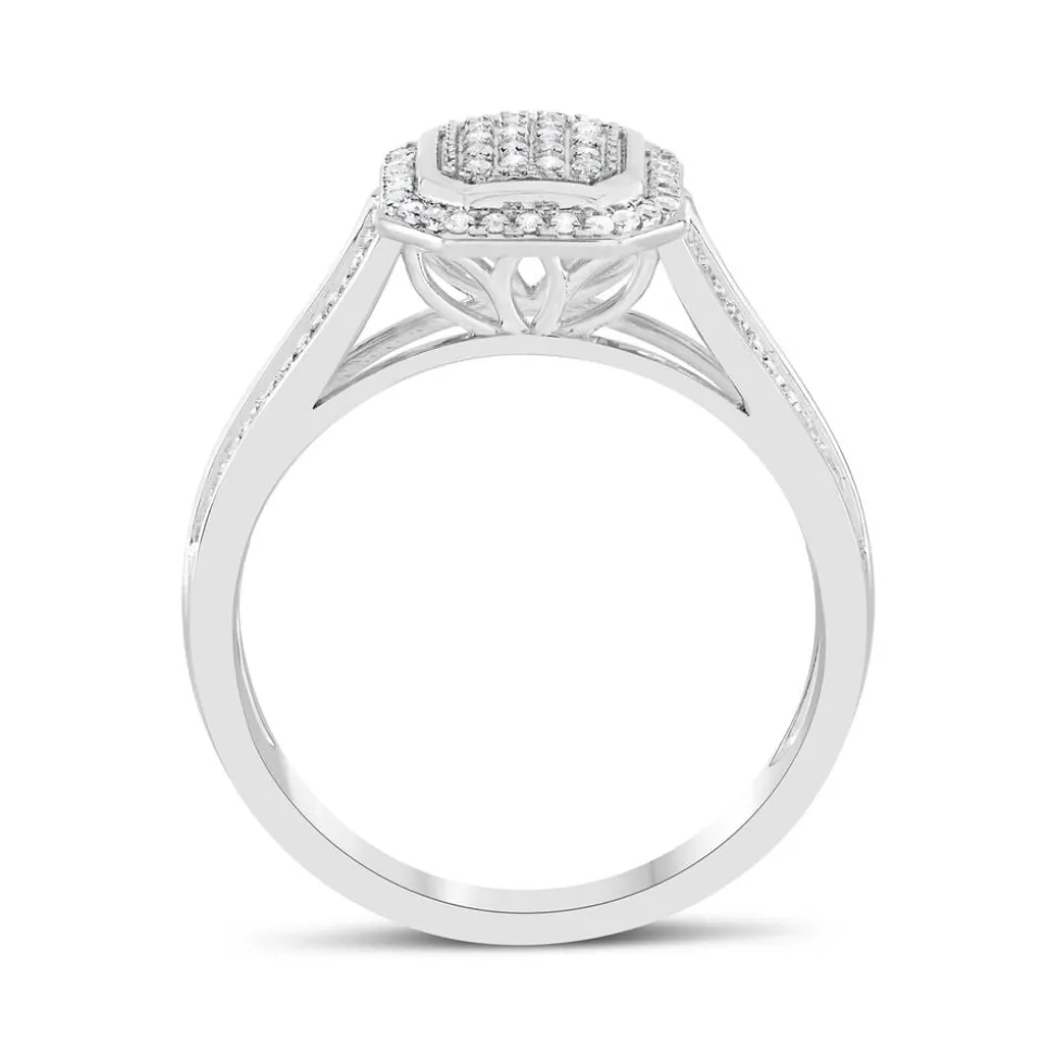 Special Price - 18ct White Gold 0.20ct Diamond Cluster Double Shoulder Ring