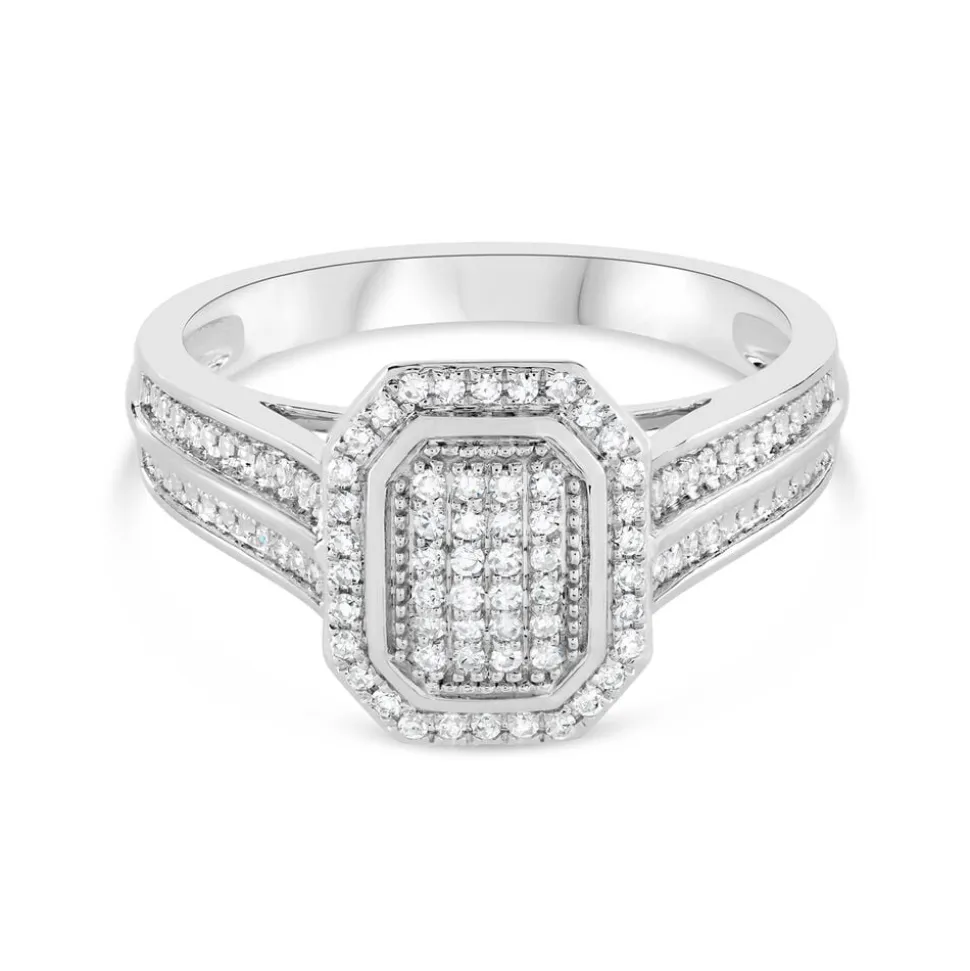 Special Price - 18ct White Gold 0.20ct Diamond Cluster Double Shoulder Ring