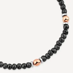 Steel Diamond Cut Hematite & Rose Toned Bead Bracelet
