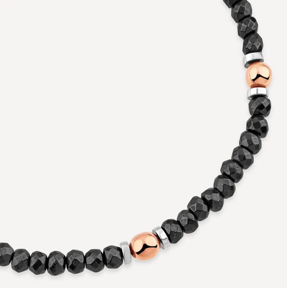 Steel Diamond Cut Hematite & Rose Toned Bead Bracelet