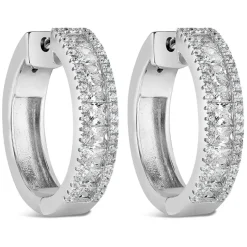Sterling Silver 3 Row Cubic Zirconia Dipped Centre Hoops
