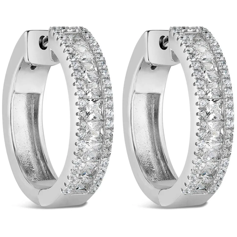 Sterling Silver 3 Row Cubic Zirconia Dipped Centre Hoops