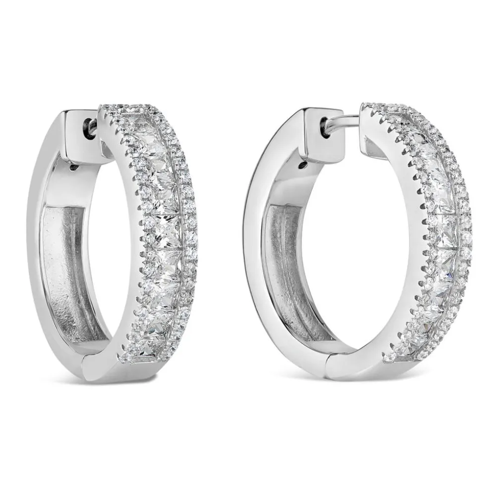 Sterling Silver 3 Row Cubic Zirconia Dipped Centre Hoops