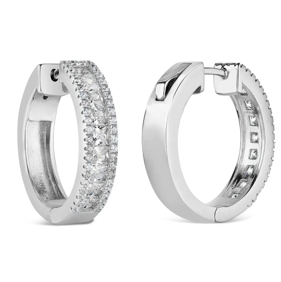 Sterling Silver 3 Row Cubic Zirconia Dipped Centre Hoops