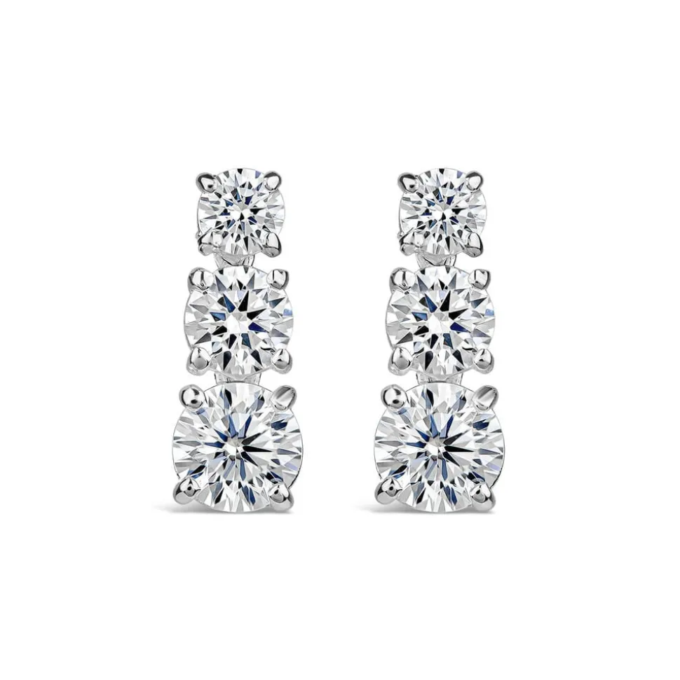 Sterling Silver 3 Stone Cubic Zirconia Graduated Drop Earrings