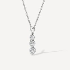 Sterling Silver 3 Stone Cubic Zirconia Graduated Pendant