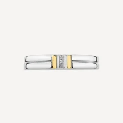 Sterling Silver & 9ct Yellow Gold 0.002ct Diamond Set Centre Lined Ring
