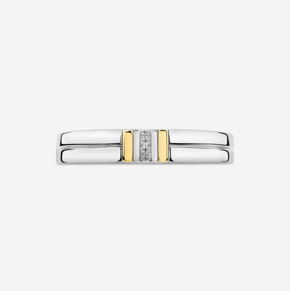 Sterling Silver & 9ct Yellow Gold 0.002ct Diamond Set Centre Lined Ring