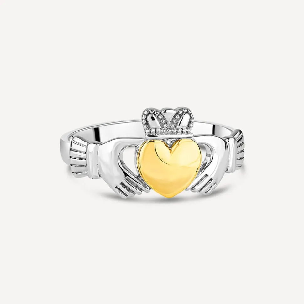 Sterling Silver & 9ct Yellow Gold Plain Claddagh Ring