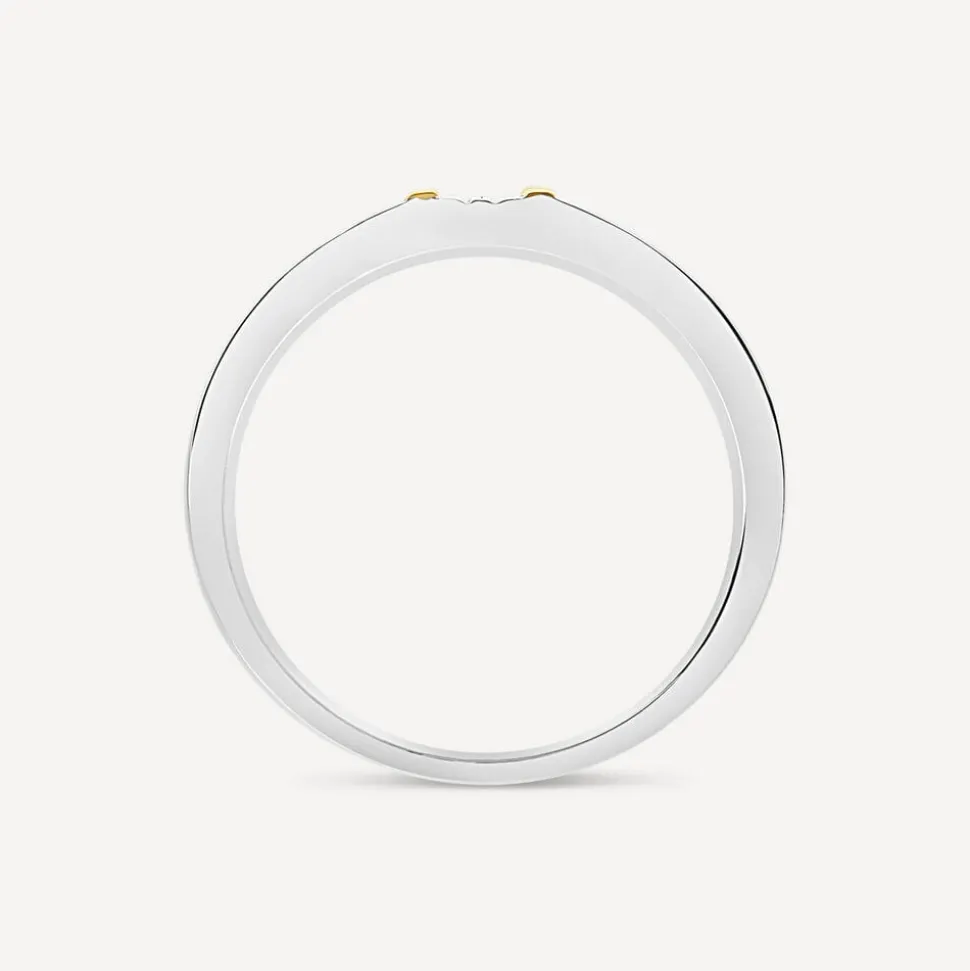 Sterling Silver & 9ct Yellow Gold 0.002ct Diamond Set Centre Lined Ring