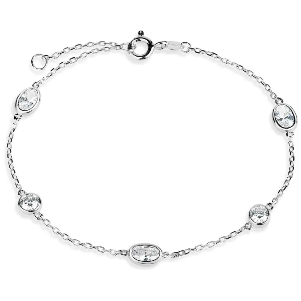 Sterling Silver & Cubic Zirconia Ladies' Chain Bracelet
