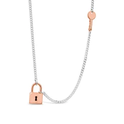 Sterling Silver & Rose Gold Plated Padlock & Key Necklet