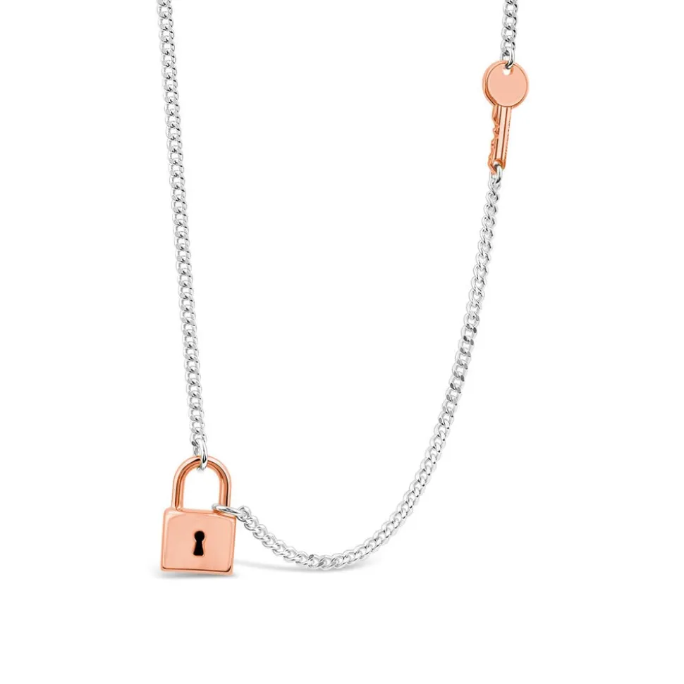Sterling Silver & Rose Gold Plated Padlock & Key Necklet