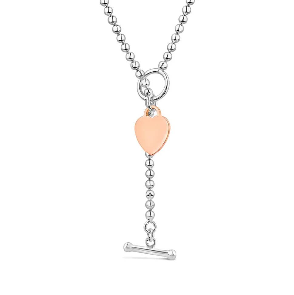 Sterling Silver & Rose Gold Plated Heart T-Bar Necklet