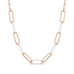 Sterling Silver & Rose Gold Plated White Enamel Links Necklet