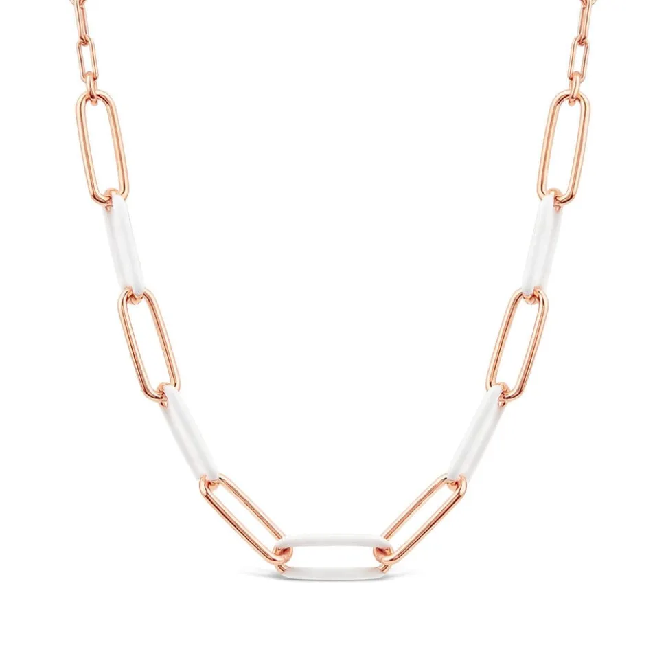 Sterling Silver & Rose Gold Plated White Enamel Links Necklet