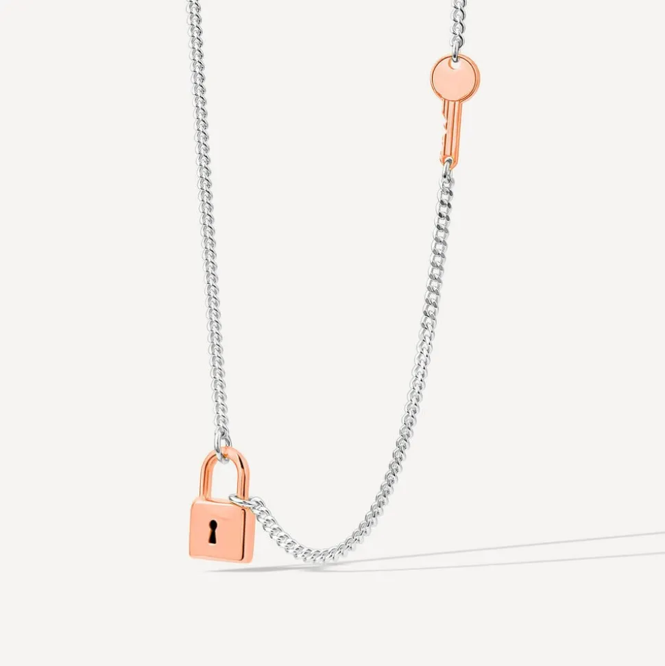 Sterling Silver & Rose Gold Plated Padlock & Key Necklet