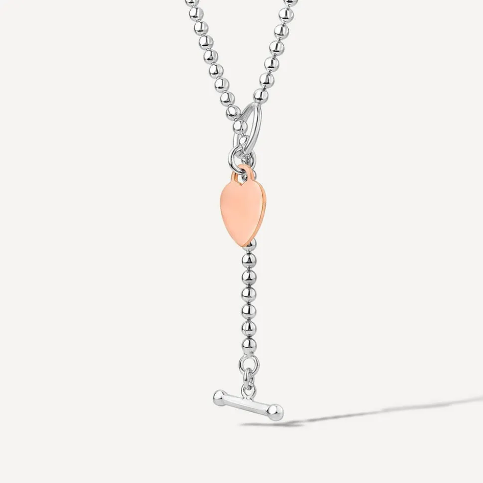 Sterling Silver & Rose Gold Plated Heart T-Bar Necklet