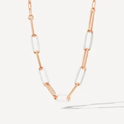 Sterling Silver & Rose Gold Plated White Enamel Links Necklet