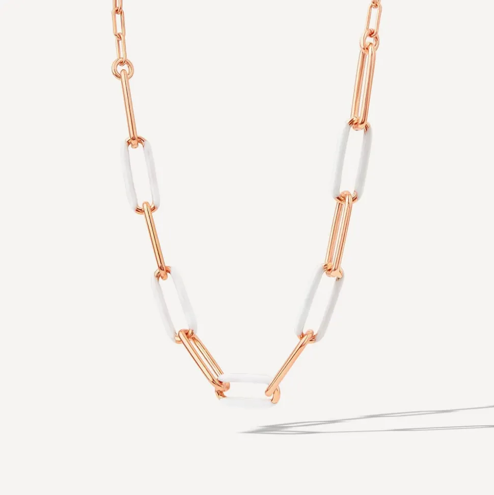 Sterling Silver & Rose Gold Plated White Enamel Links Necklet
