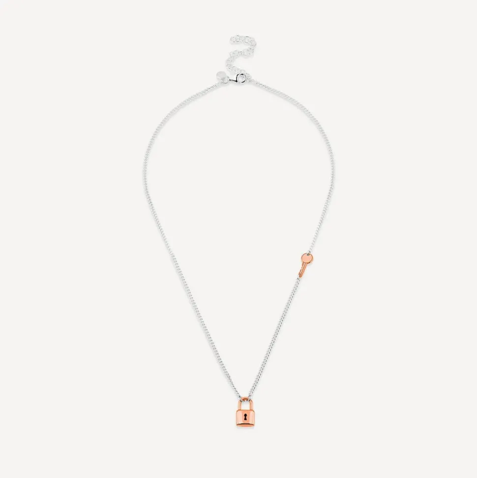 Sterling Silver & Rose Gold Plated Padlock & Key Necklet
