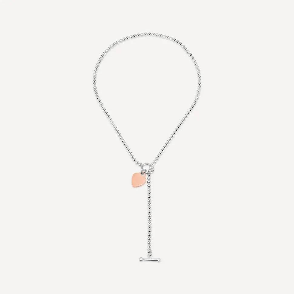 Sterling Silver & Rose Gold Plated Heart T-Bar Necklet