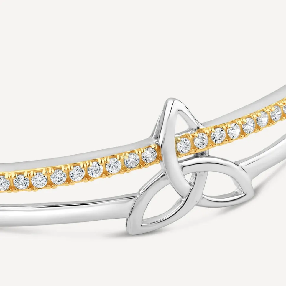 Sterling Silver & Rose Gold Plated Trinity Knot Cubic Zirconia Bangle