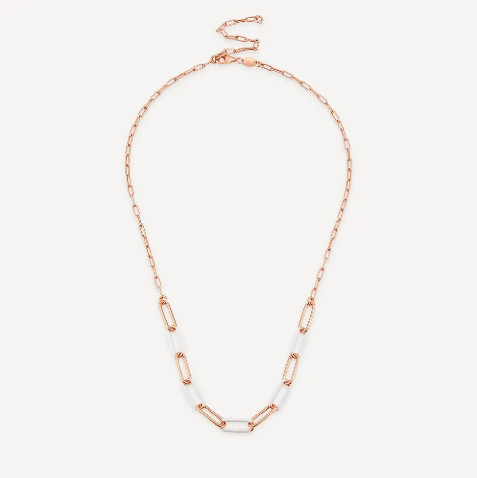 Sterling Silver & Rose Gold Plated White Enamel Links Necklet