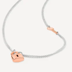 Sterling Silver & Rose Gold Plated Padlock & Key Necklet